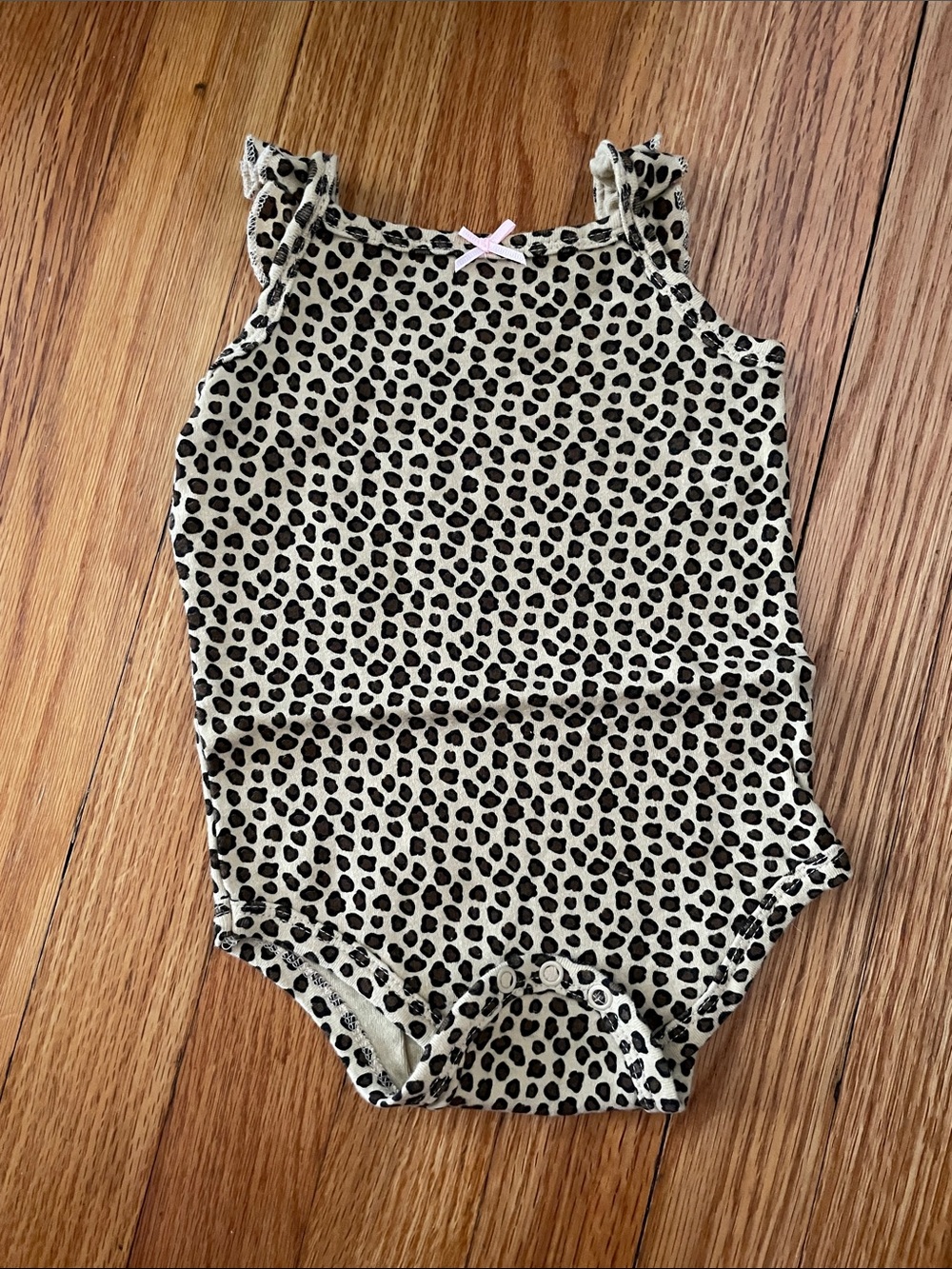 Leopard Print Sleeveless Baby Bodysuit - Cream and Black
